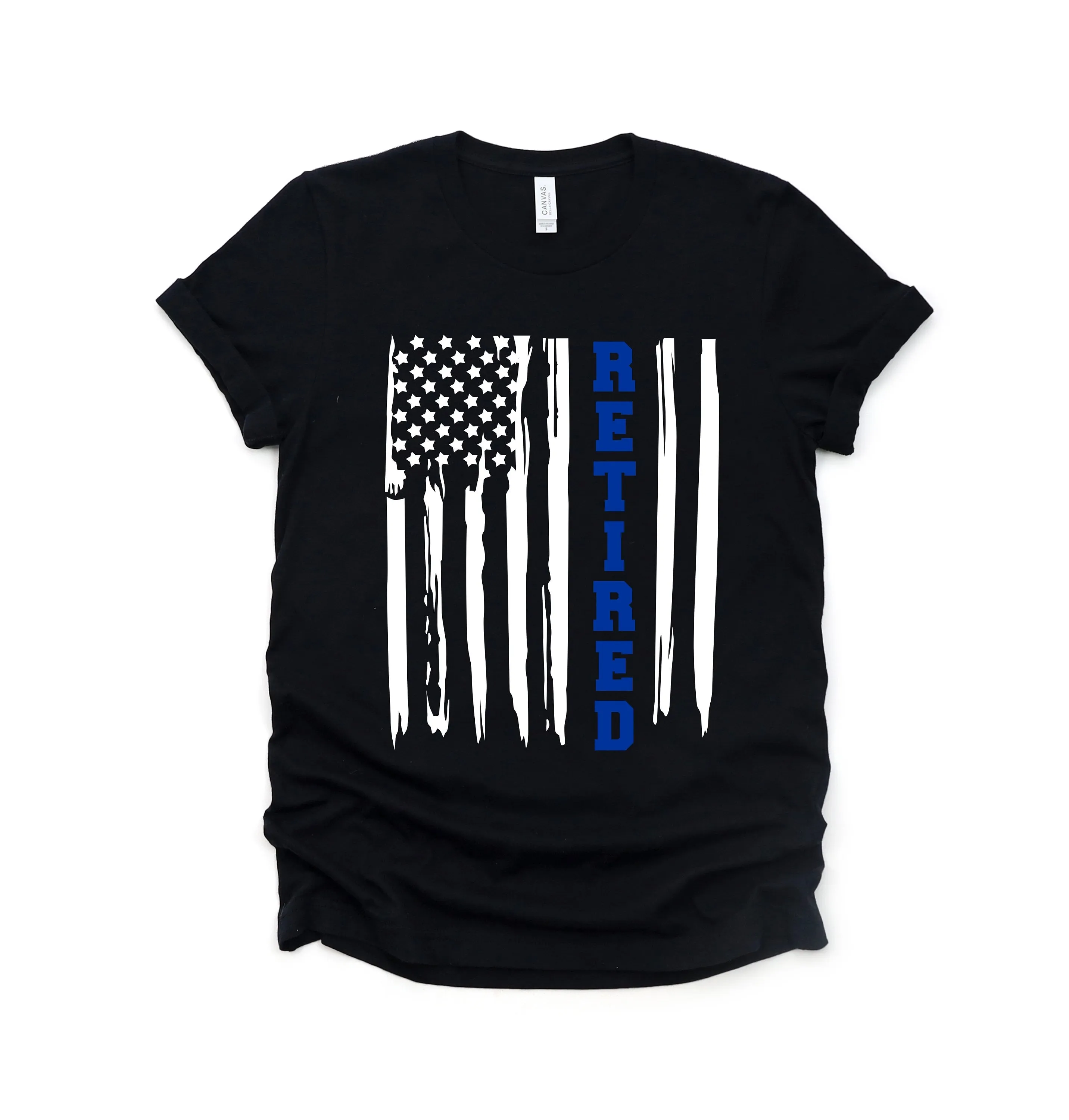 Retired Police Officer - American Flag with Blue Stripe - Police Officer Love T Shirt - Law Enforcement Retirement Gift