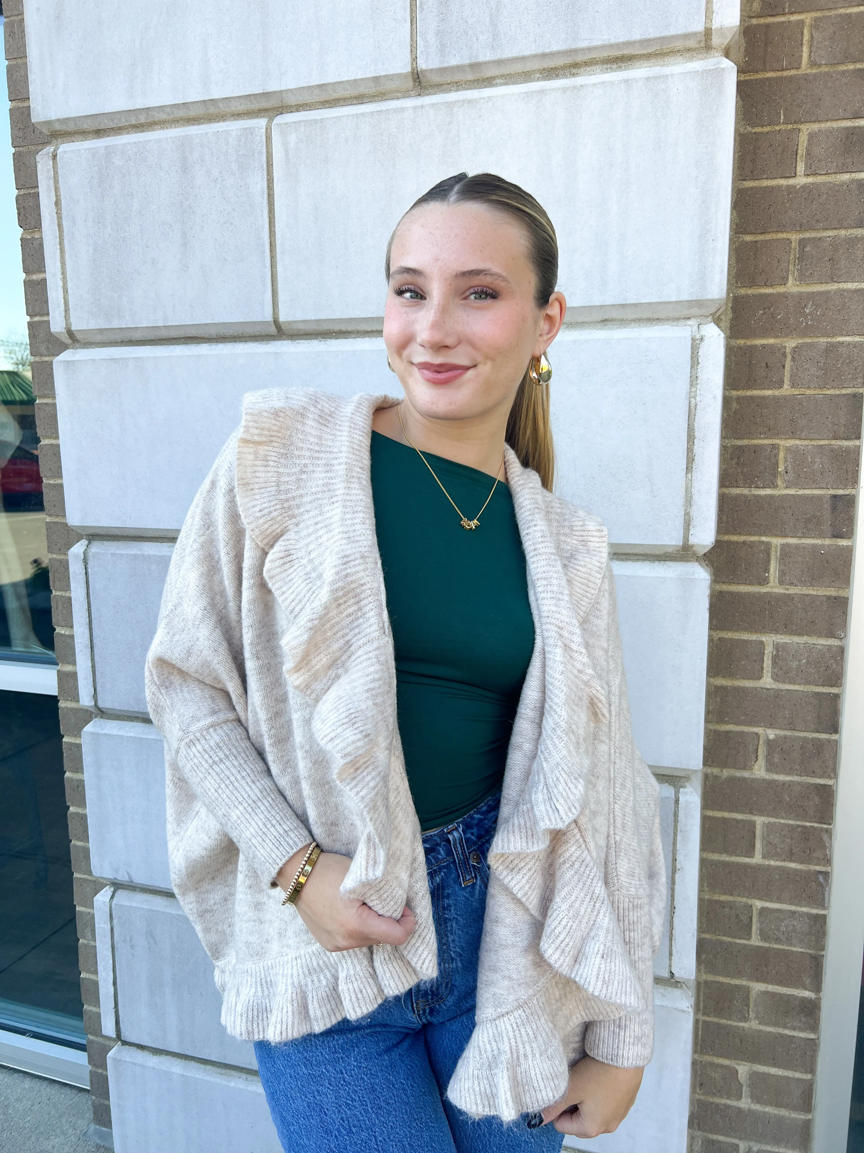 Ruffle Delight Collared Cardigan