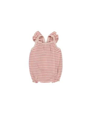Ruffle Romper in Pink Stripe
