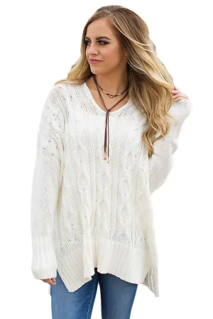 Sexy White Oversized Cozy up Knit Sweater