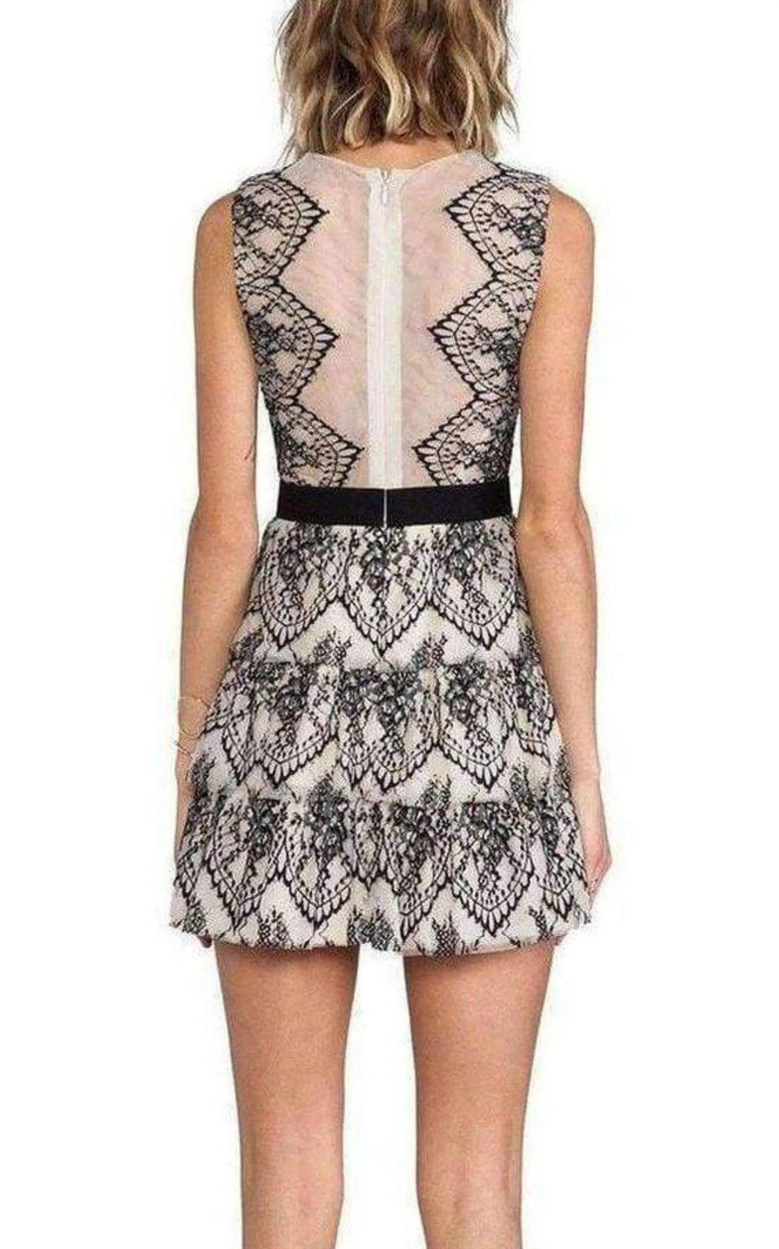 Sleeveless Scalloped Lace Dress