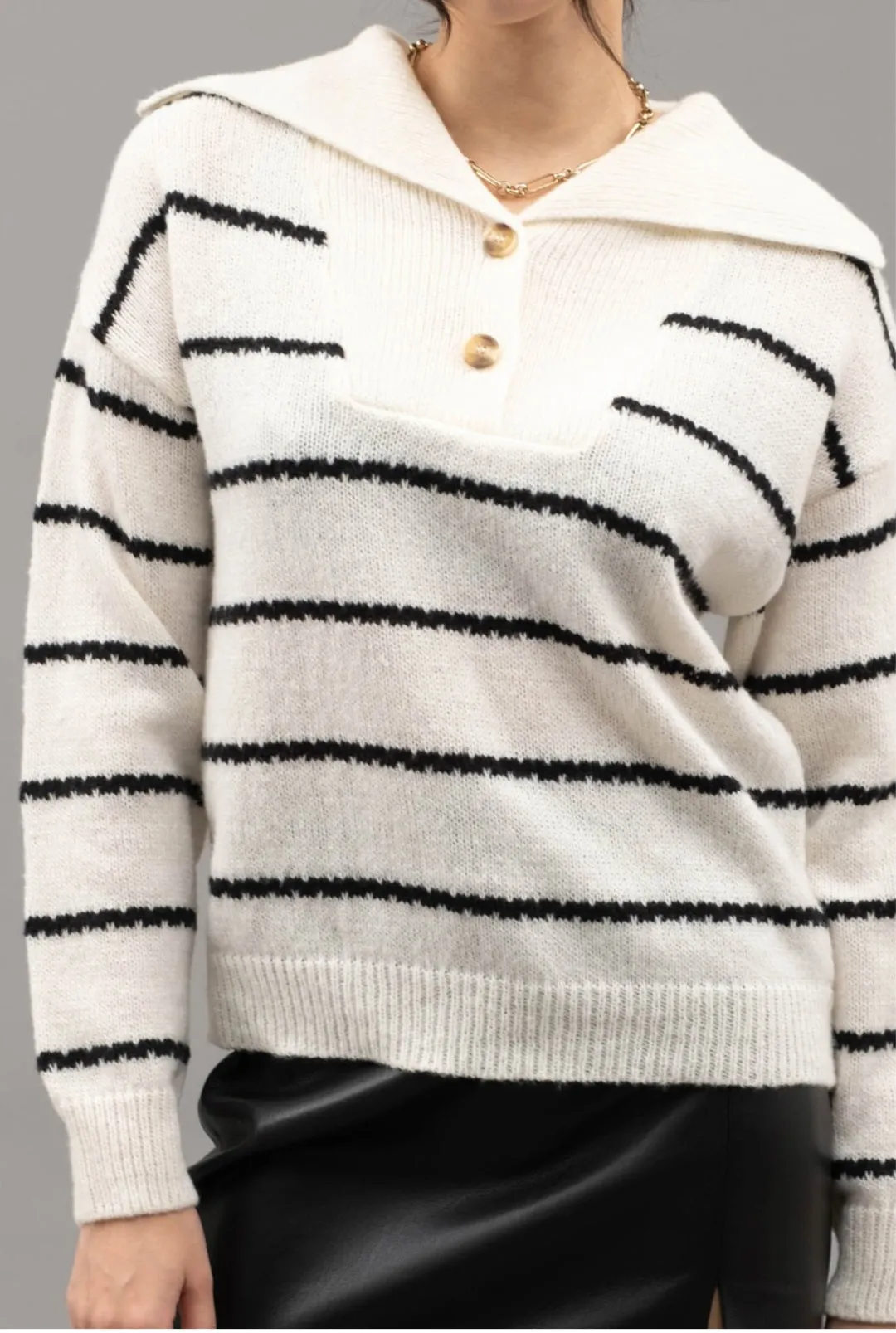 Stripe Sweater w/Folded Neck