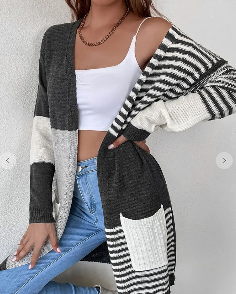Striped Color Block Knit Cardigan