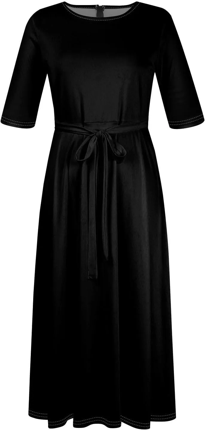 Trendy Plus Size Maxi Dresses for Women Formal Long Sleeve Elegant Floral 3/4 Sleeve Ruched Flowy A Line Long Dress