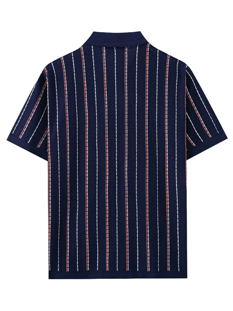 Vertical Striped Knit Button Up Shirt
