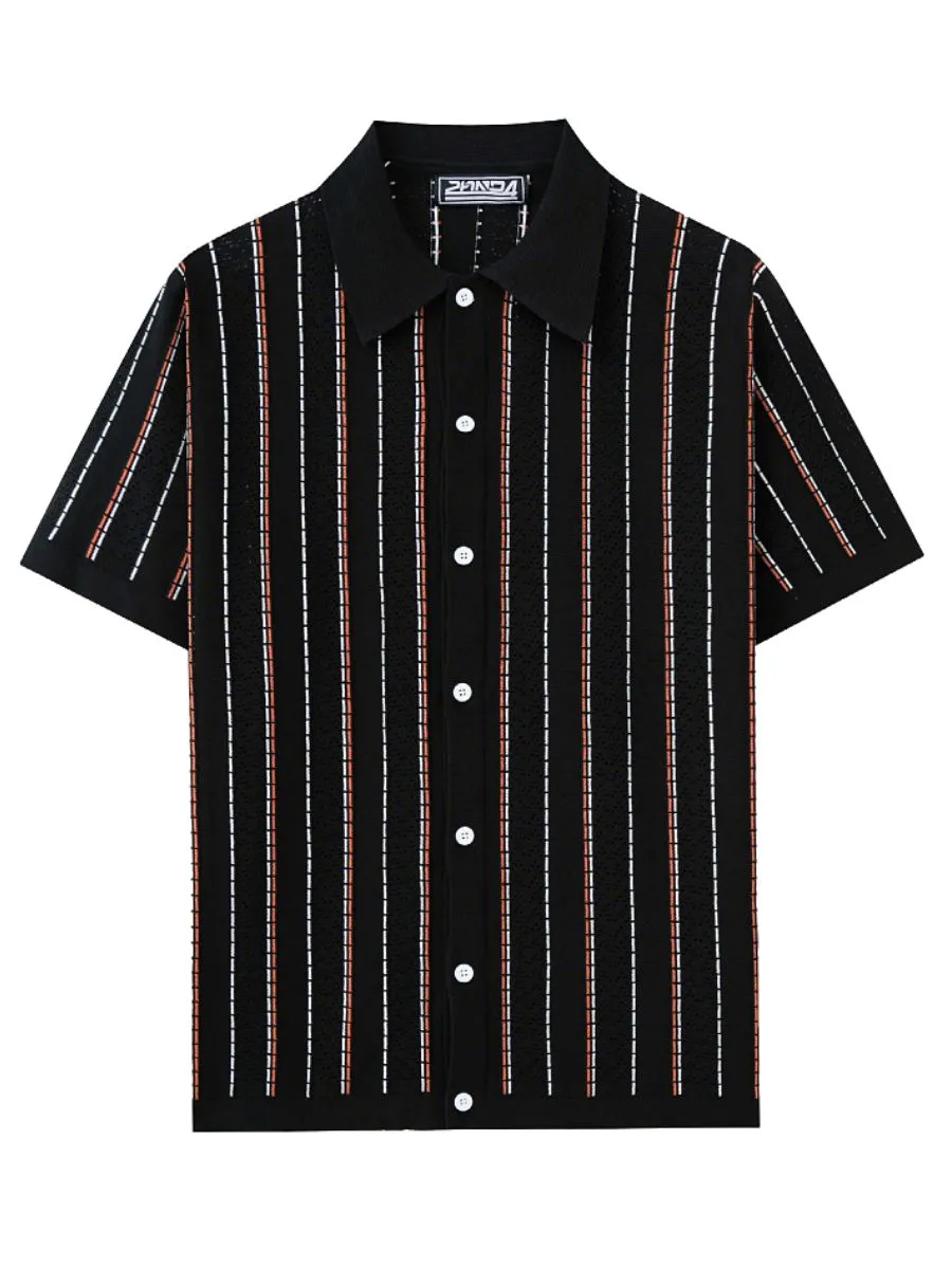 Vertical Striped Knit Button Up Shirt