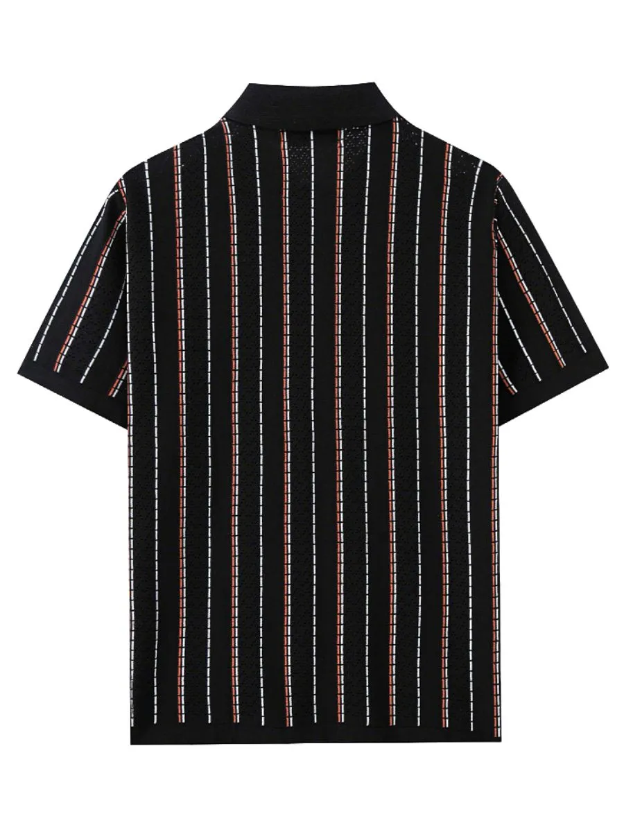 Vertical Striped Knit Button Up Shirt
