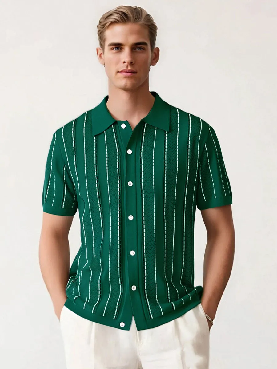 Vertical Striped Knit Button Up Shirt
