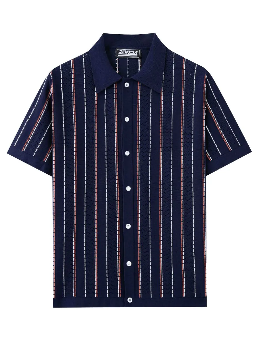 Vertical Striped Knit Button Up Shirt