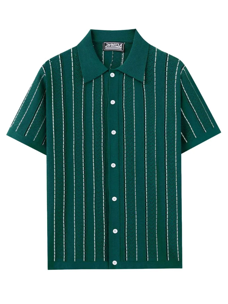 Vertical Striped Knit Button Up Shirt