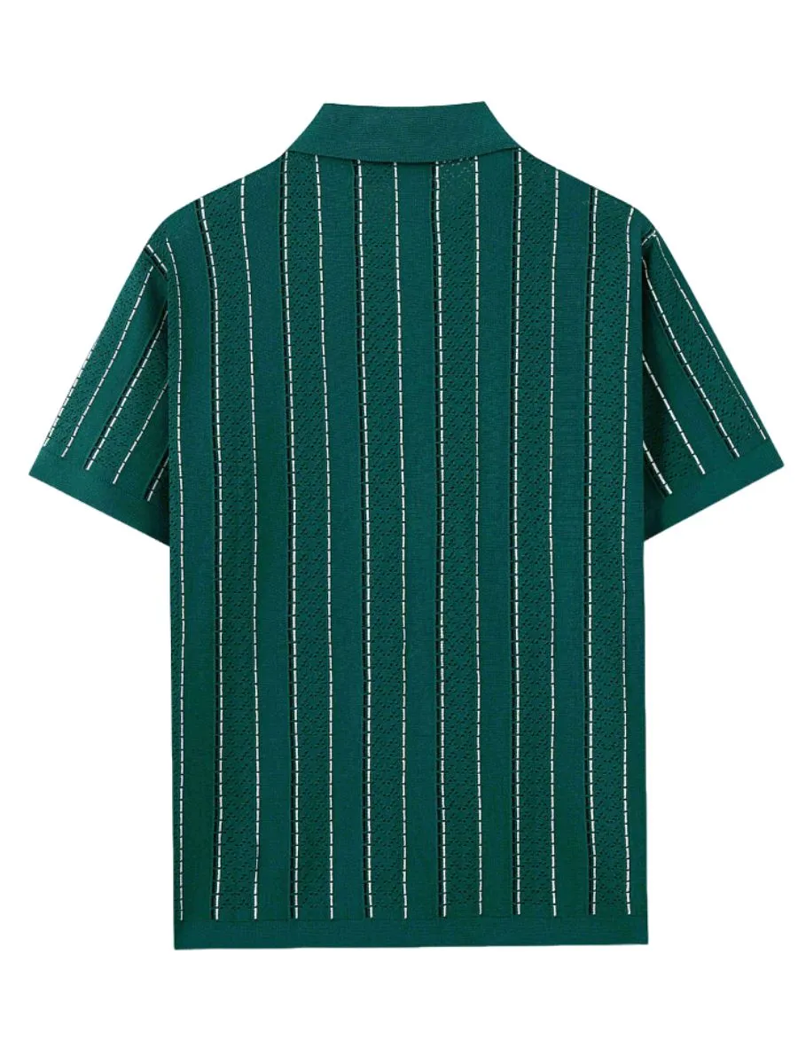 Vertical Striped Knit Button Up Shirt
