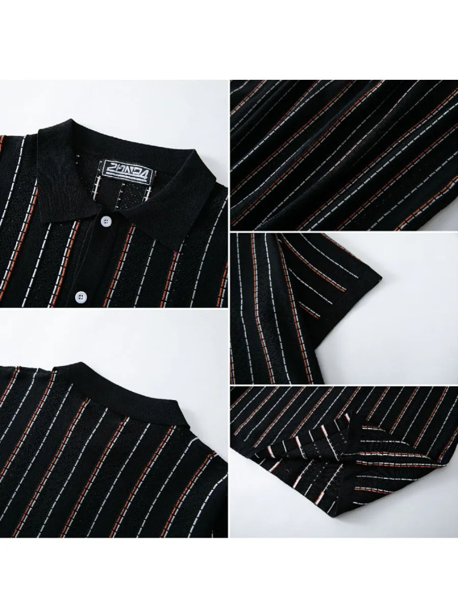 Vertical Striped Knit Button Up Shirt