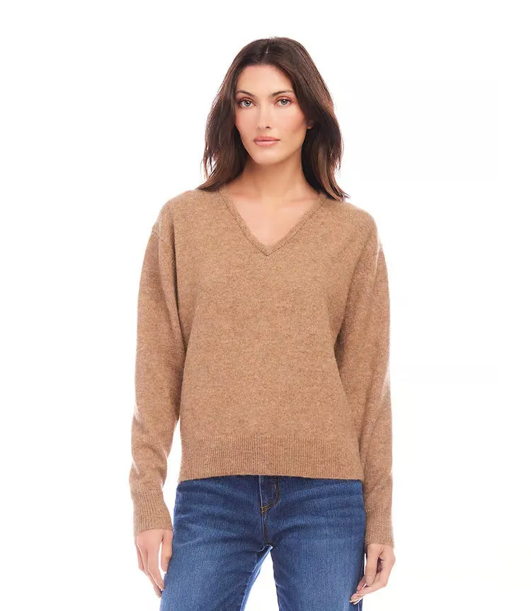 Viviana V-Neck Sweater in Walnut - Karen Kane 3N94269