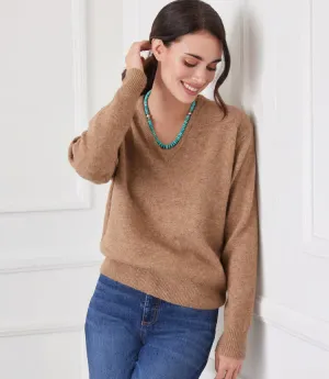 Viviana V-Neck Sweater in Walnut - Karen Kane 3N94269
