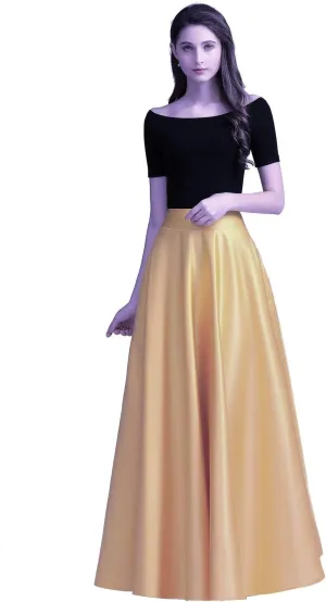 Women Long Satin Skirts A-Line Flared Maxi Skirts Floor Length Formal Prom Party Skirts with Pockets
