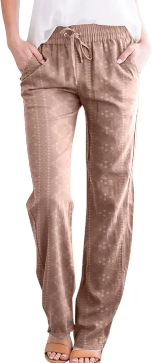 Women Pants Summer Linen Wide Leg Pants Women's Linen Pants Summer Casual High Waist Wide Leg Trousers Pant with