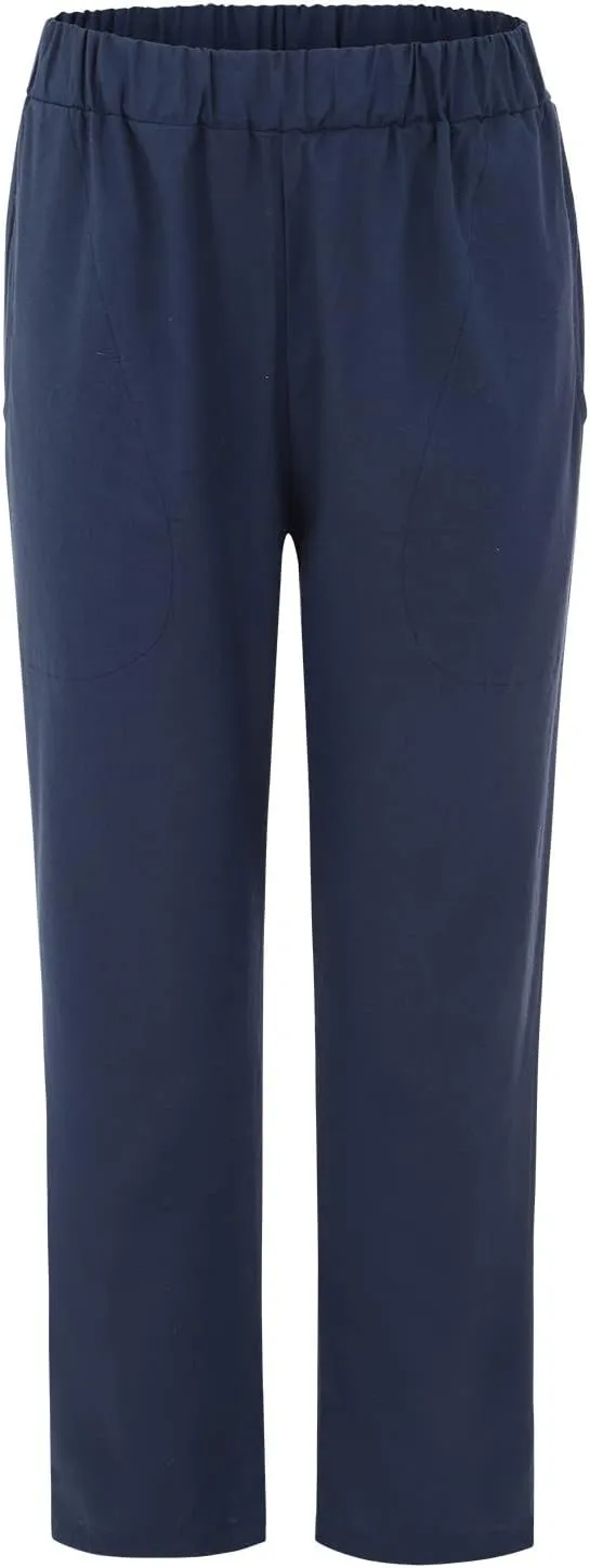 Women Straight Wide Leg Capris Pants Cotton Linen Summer Cropped Trousers Breathable Casual Solid Dress Pants with Pockets