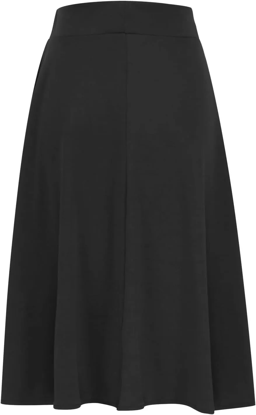 Womens Casual Stretchy Midi Skirt High Waisted Flared Knee Length Work Skirt Spring Summer A-Line Skirts Plus Size