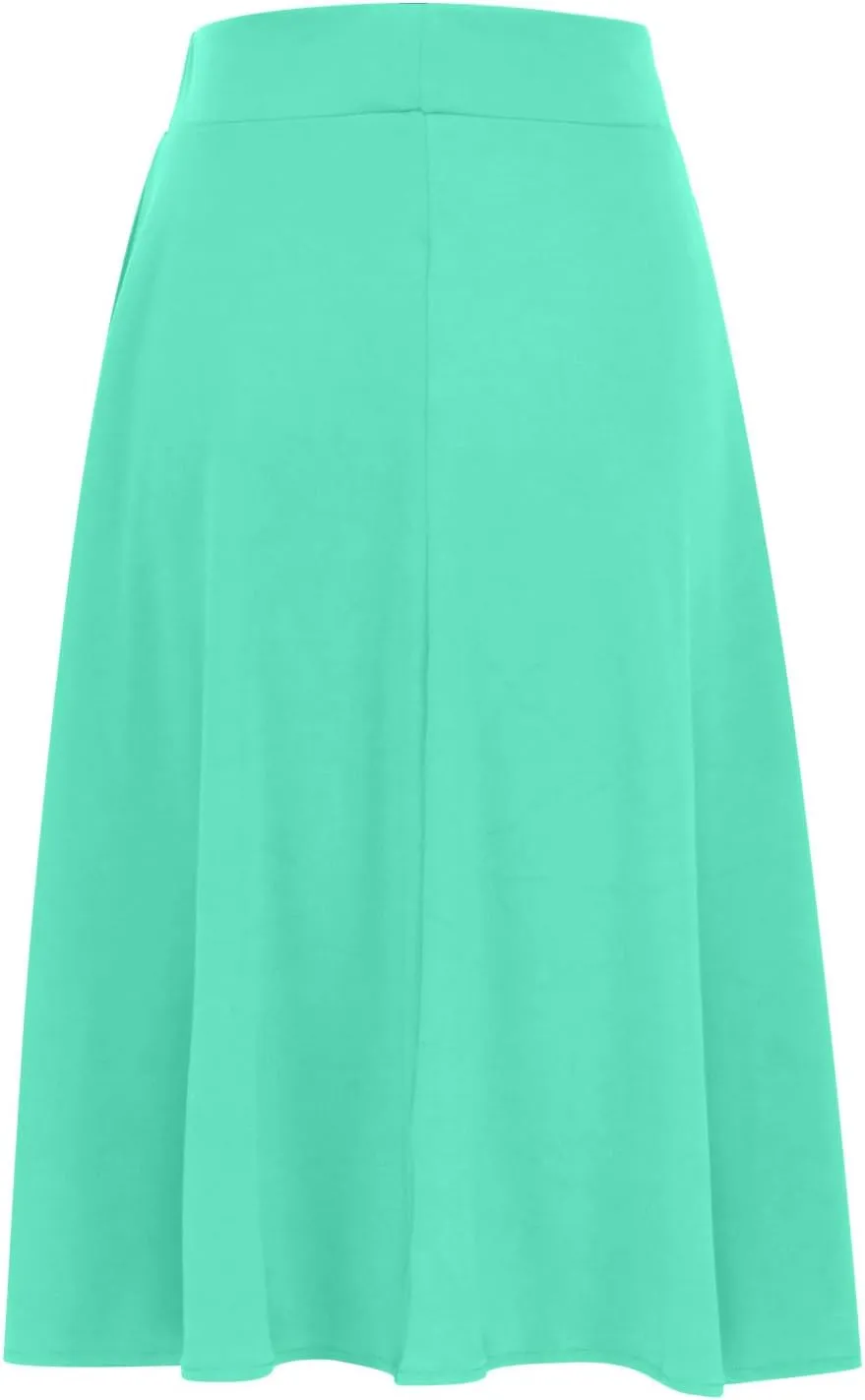 Womens Casual Stretchy Midi Skirt High Waisted Flared Knee Length Work Skirt Spring Summer A-Line Skirts Plus Size