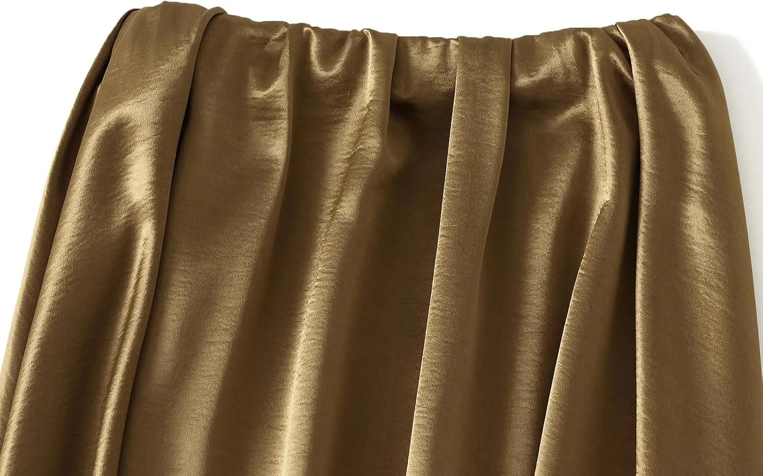 Women's Elegant Long Satin Skirt Summer Pleated Silk Dressy Hidden Elastic Waist Flared A-Line Midi Skirts