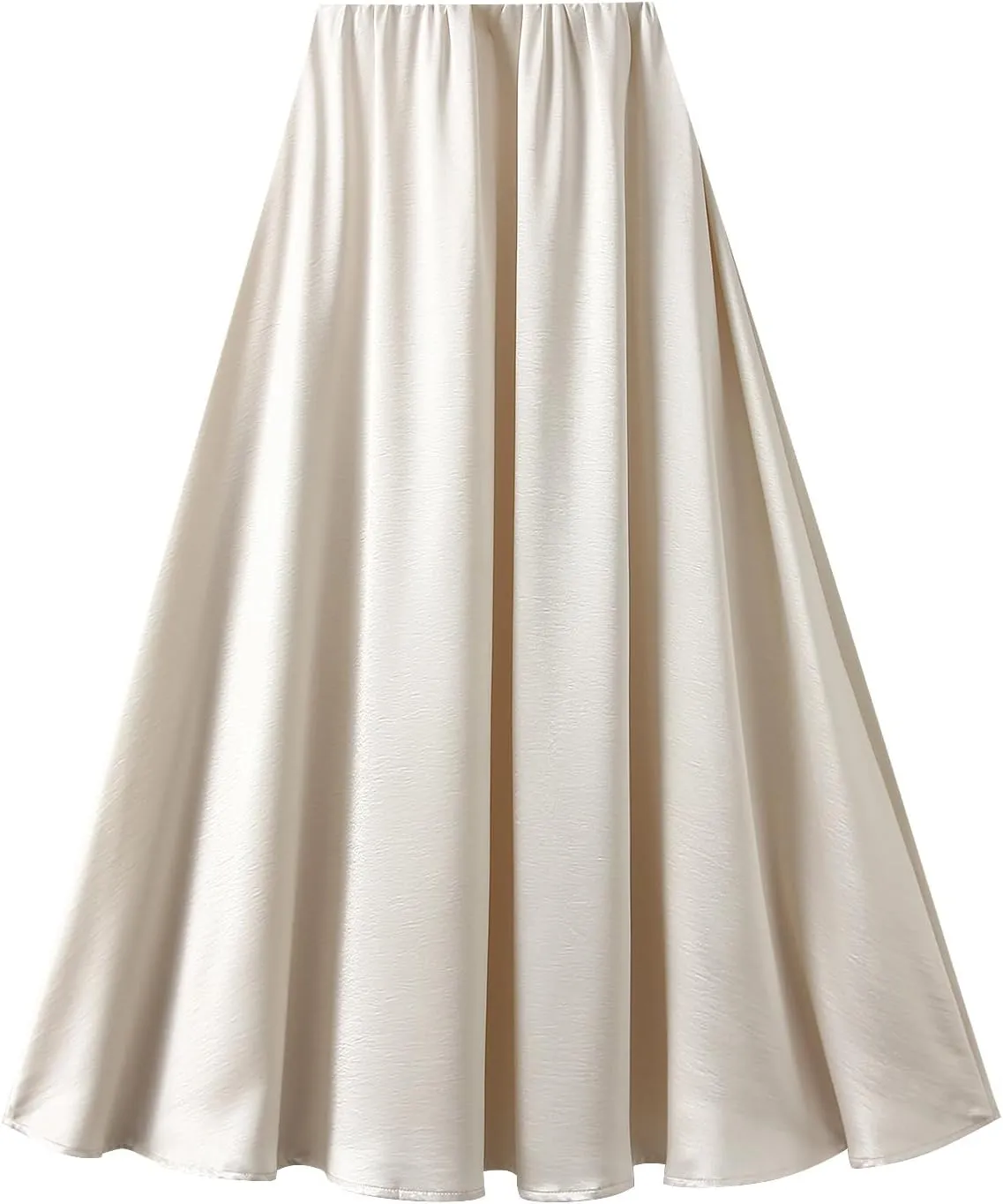 Women's Elegant Long Satin Skirt Summer Pleated Silk Dressy Hidden Elastic Waist Flared A-Line Midi Skirts