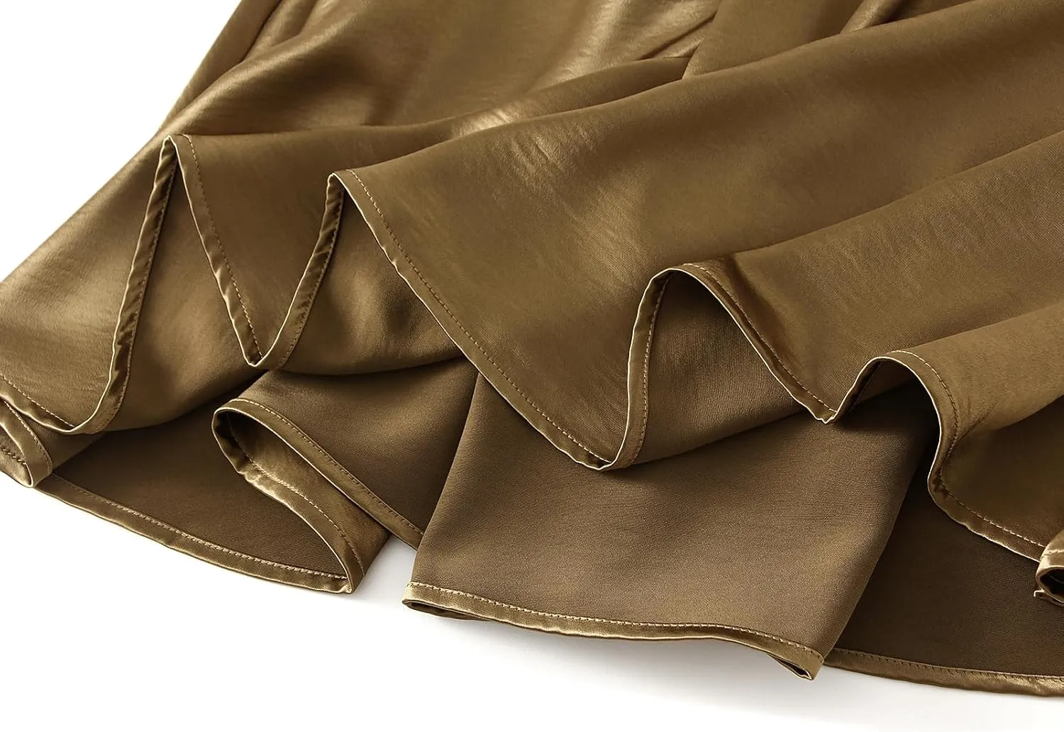 Women's Elegant Long Satin Skirt Summer Pleated Silk Dressy Hidden Elastic Waist Flared A-Line Midi Skirts