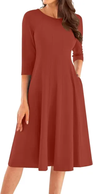 Womens Fall Fashion 2024 Elegant Dresses for Women Pleated Midi A Line Dress Semi Formal