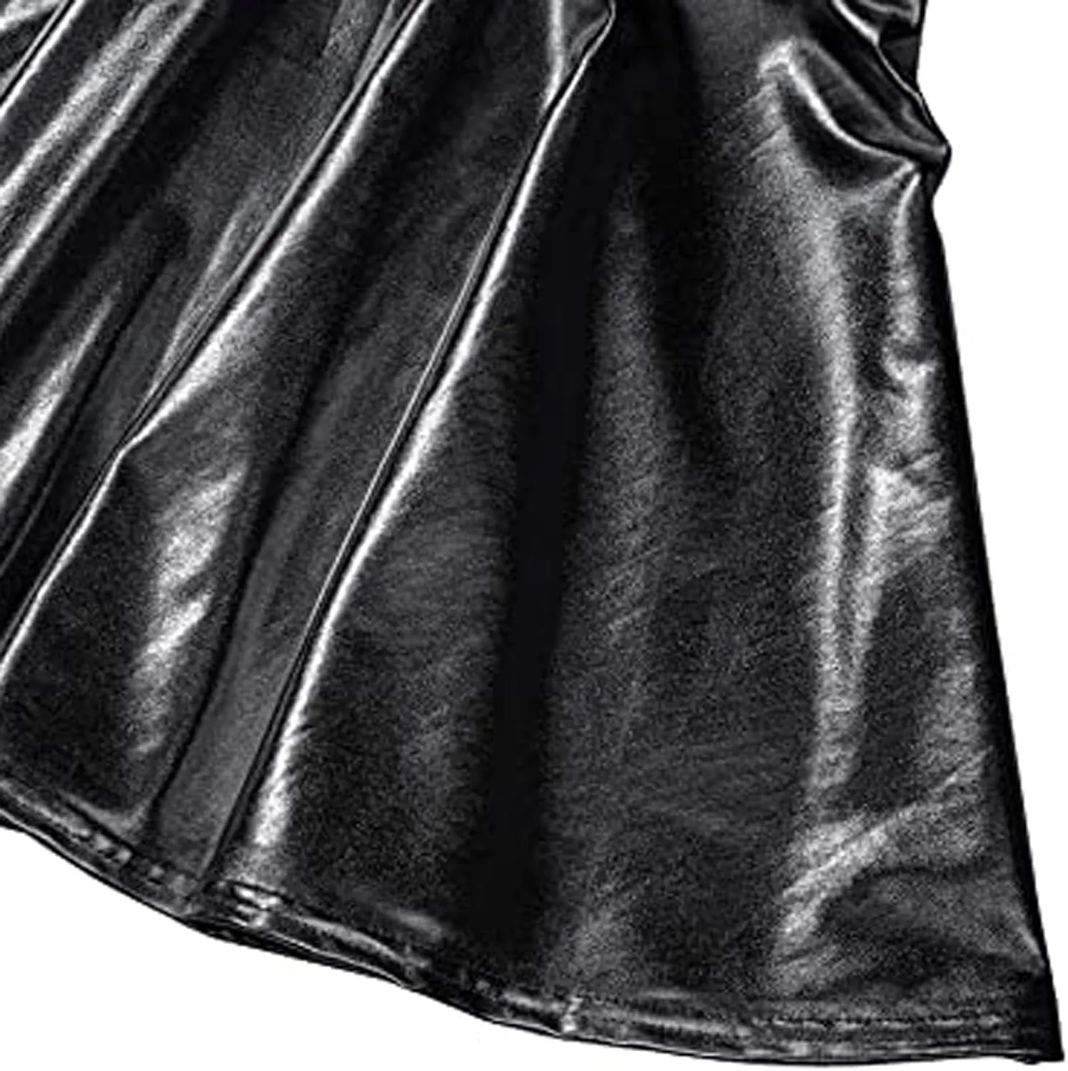 Women's Fashion High Waist Pleated Solid Color Short Skirt Loose Skirt Metallic Skater Skirt Sparkly Shiny Flared