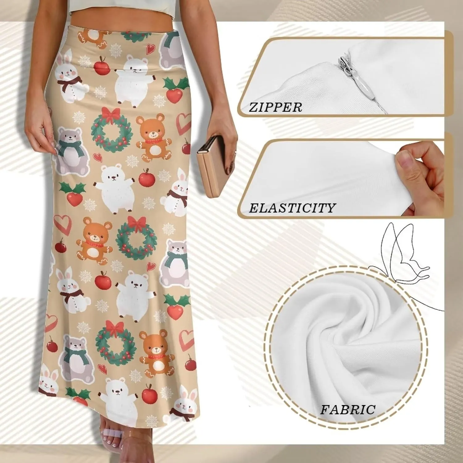 Women's Flared Midi Skirt Elastic High Waist Maxi Skirts Casual Flowy A Line Beach Long Skirt with Side Zipper