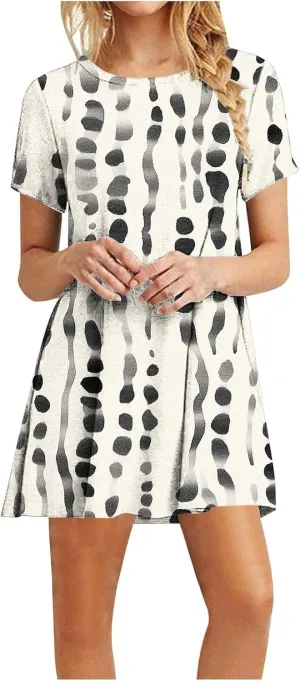 Women's Floral T-Shirt Dress Casual Summer Short Sleeve Mini Dresses Crewneck Tunic Trendy Sundress