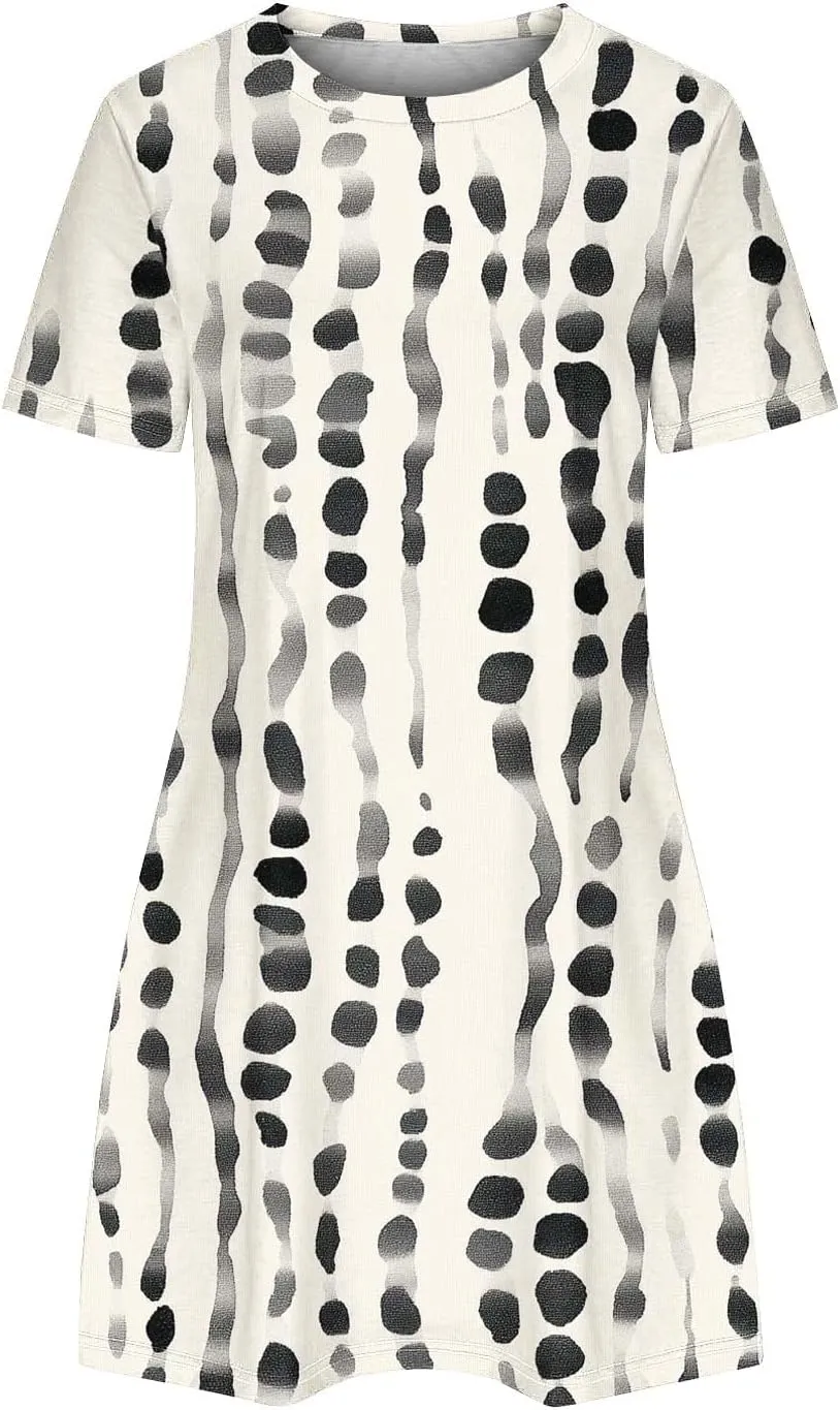 Women's Floral T-Shirt Dress Casual Summer Short Sleeve Mini Dresses Crewneck Tunic Trendy Sundress