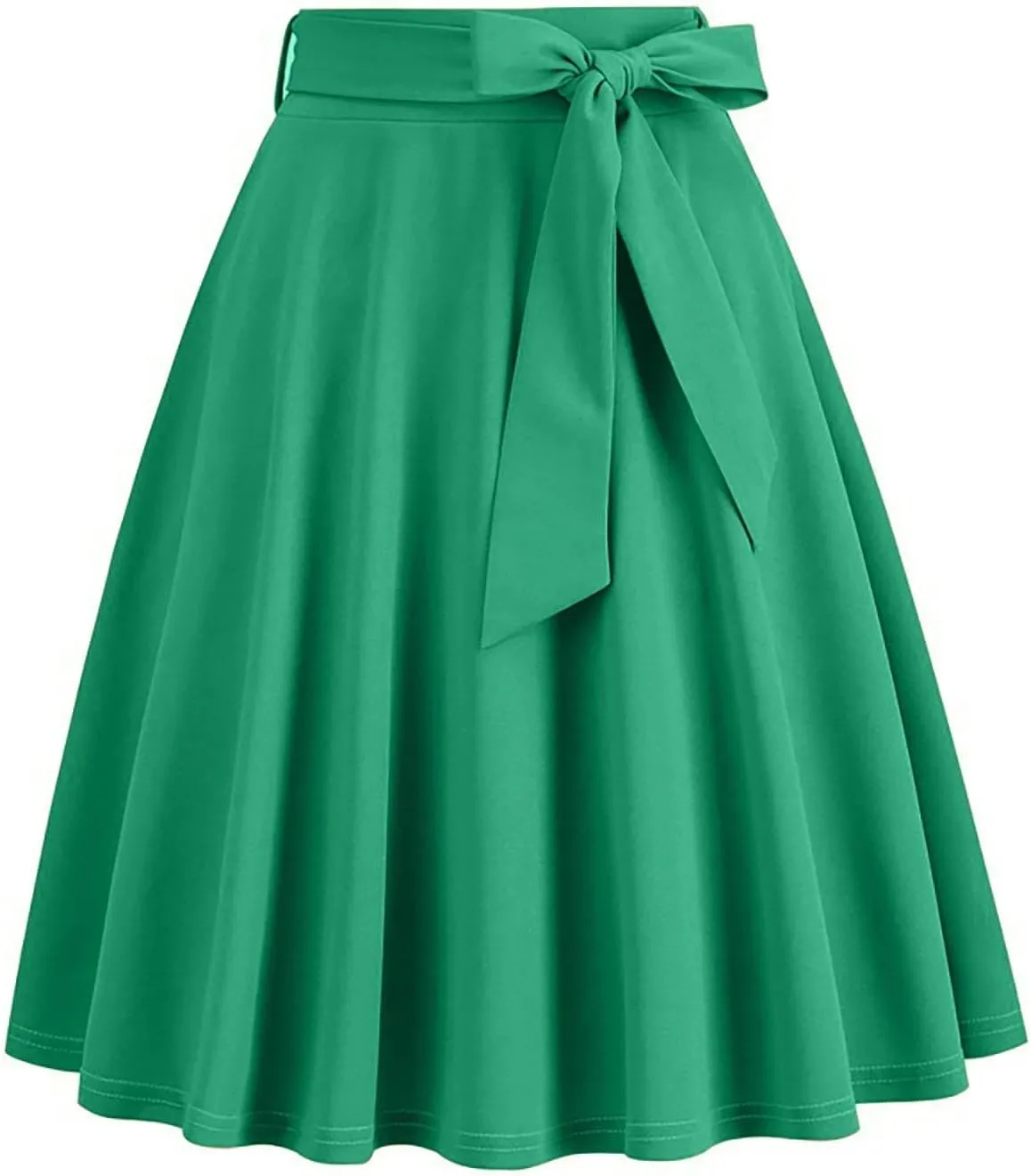 Women's High Waist A-Line Skirt Lace Up Flared Hepburn Midi Skirts Vintage Cocktail Party Swing Knee Length Skirt