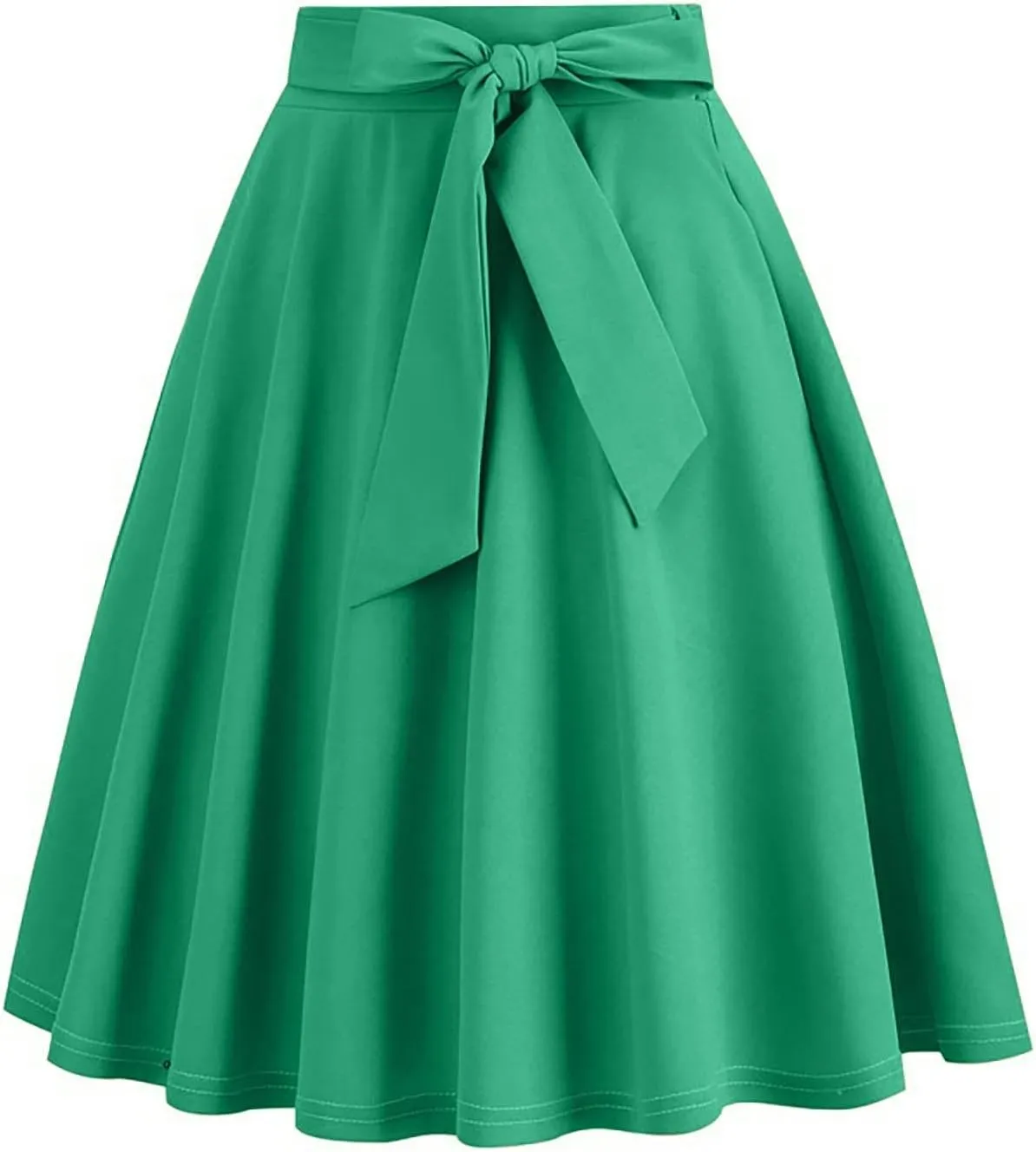Women's High Waist A-Line Skirt Lace Up Flared Hepburn Midi Skirts Vintage Cocktail Party Swing Knee Length Skirt
