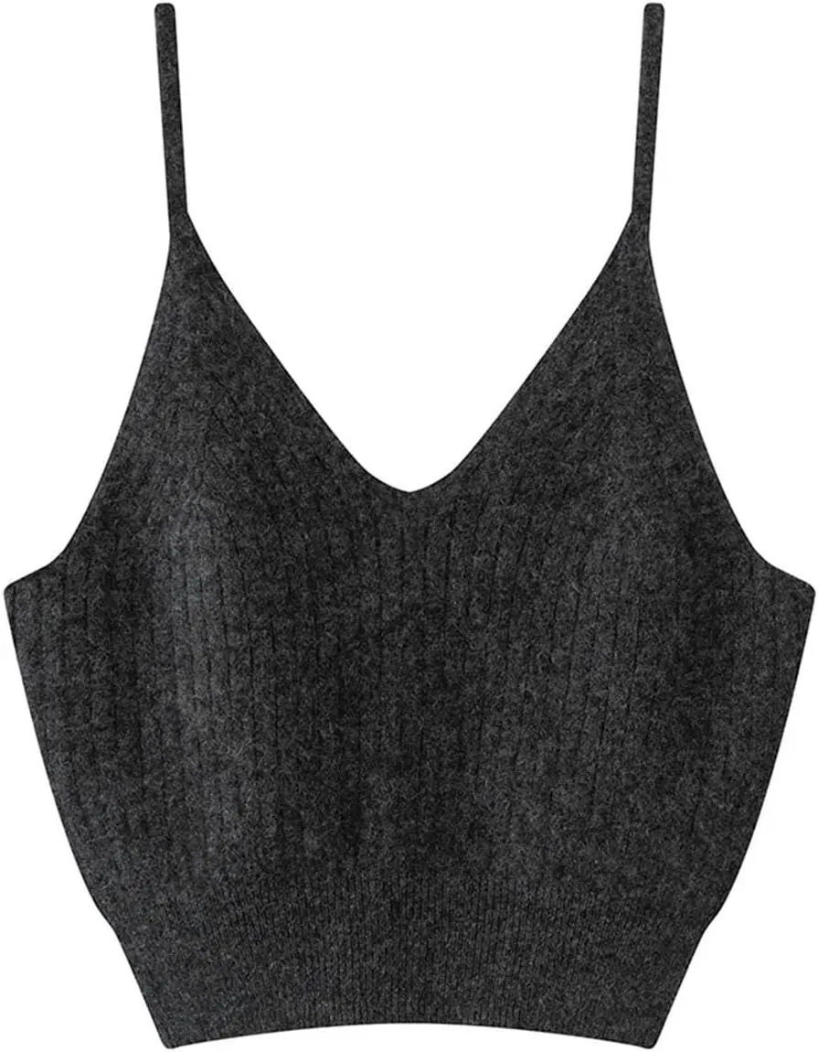 Women's Sleeveless Solid Cashmere Tank Tops Sexy Short Solid Soft and Skin Friendly V-Neck Camisole