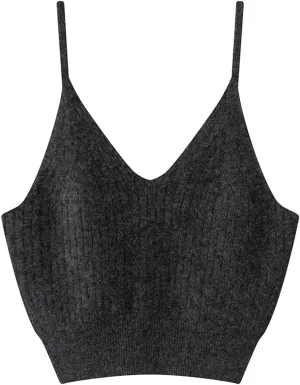Women's Sleeveless Solid Cashmere Tank Tops Sexy Short Solid Soft and Skin Friendly V-Neck Camisole