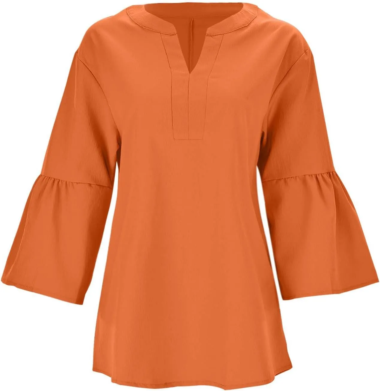 Women's Solid Color V Neck Casual Fashion Flared Sleeve Midi Dress Dress Women