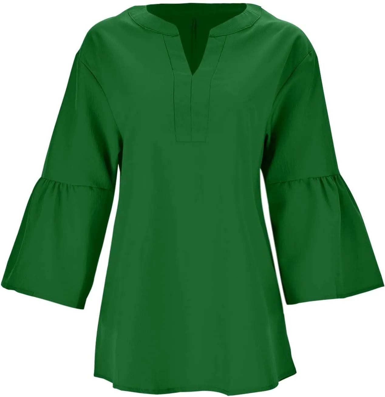 Women's Solid Color V Neck Casual Fashion Flared Sleeve Midi Dress Dress Women