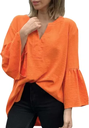 Women's Solid Color V Neck Casual Fashion Flared Sleeve Midi Dress Dress Women