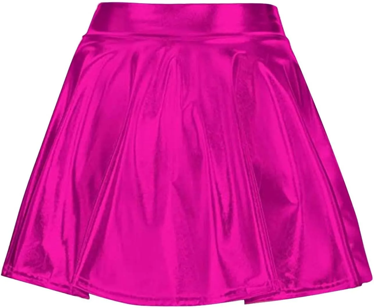 Women's Solid Shiny Flared Pleated Mini Skirt Sexy Costume Party Skirt Short Sexy Skirts