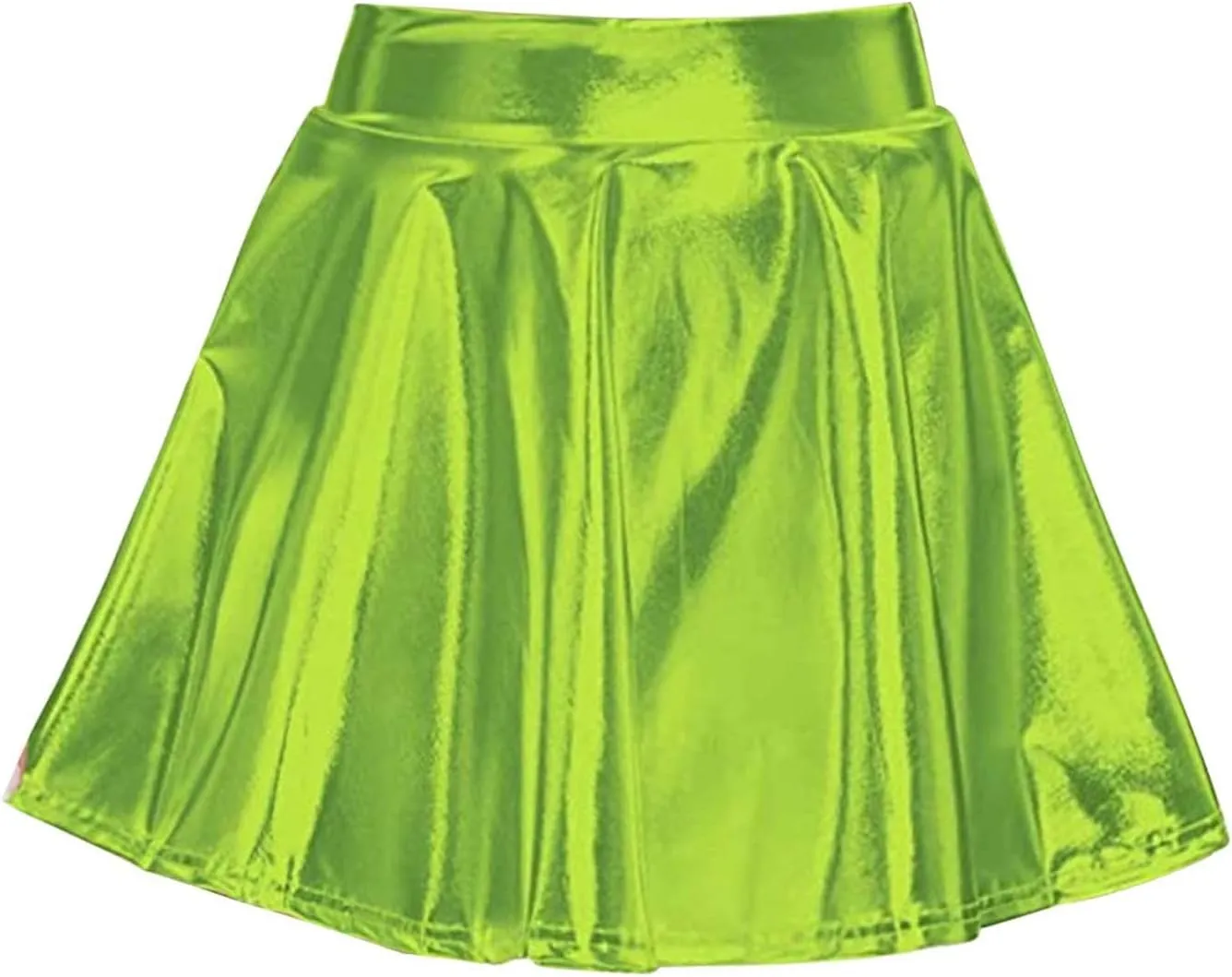 Women's Solid Shiny Flared Pleated Mini Skirt Sexy Costume Party Skirt Short Sexy Skirts