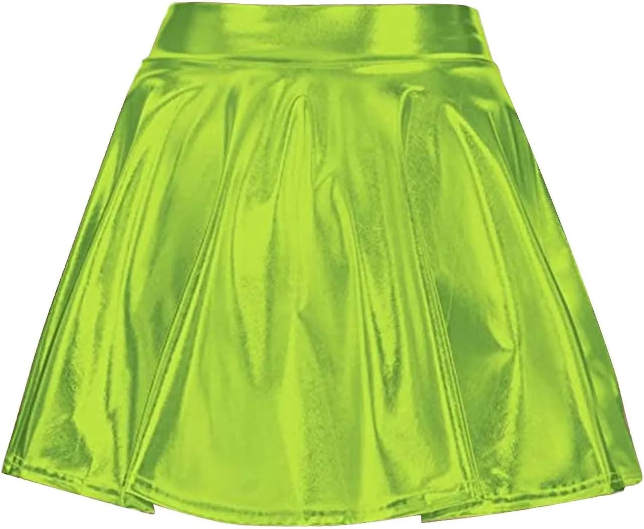 Women's Solid Shiny Flared Pleated Mini Skirt Sexy Costume Party Skirt Short Sexy Skirts