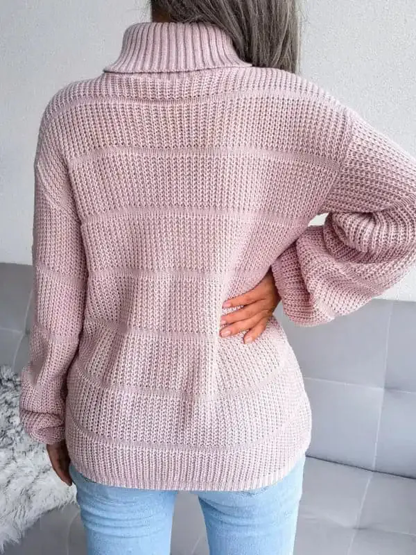 Women’s Turtleneck Drop Shoulder Sleeves Cutout Casual Sweater