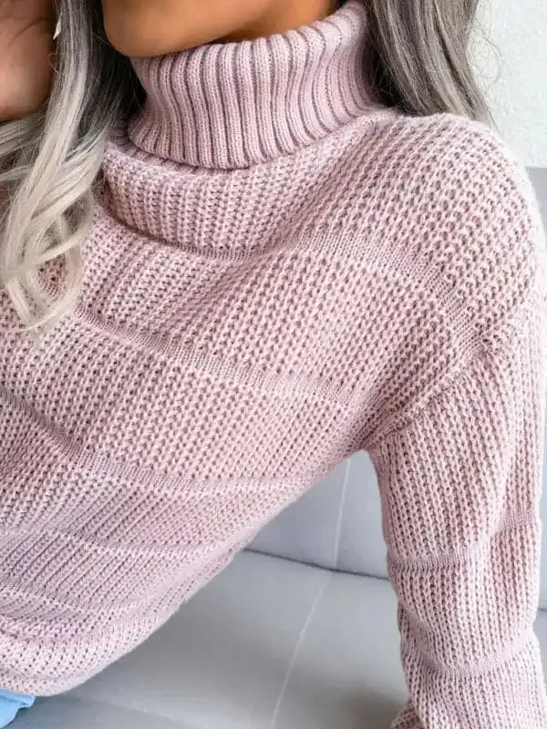 Women’s Turtleneck Drop Shoulder Sleeves Cutout Casual Sweater
