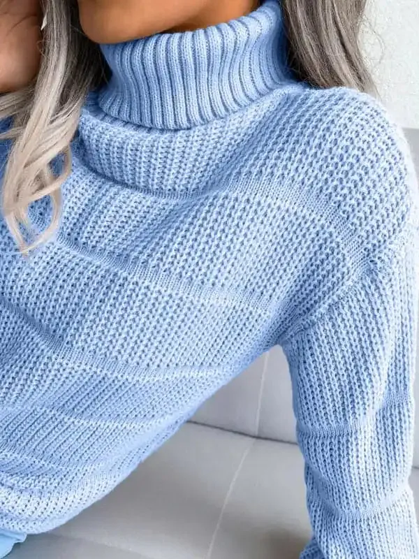 Women’s Turtleneck Drop Shoulder Sleeves Cutout Casual Sweater
